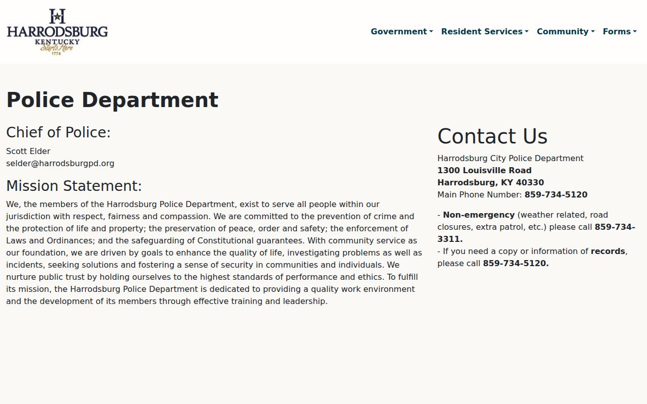 Harrodsburg Police Department contact and arrest-record routing